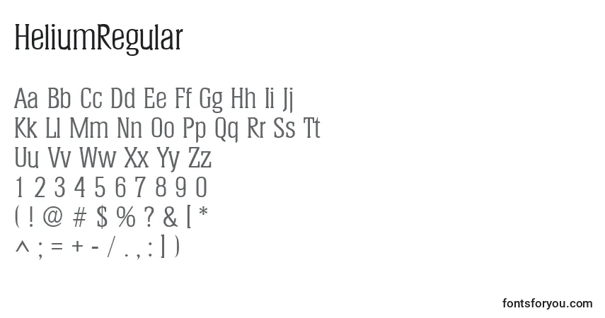 A fonte HeliumRegular – alfabeto, números, caracteres especiais
