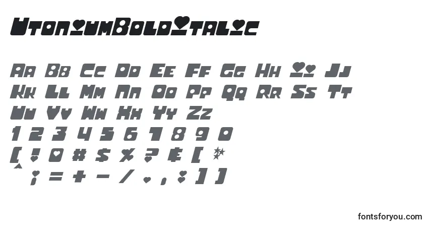 Czcionka UtoniumBoldItalic – alfabet, cyfry, specjalne znaki