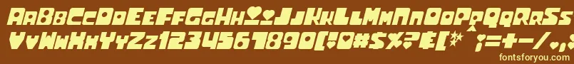 UtoniumBoldItalic-fontti – keltaiset fontit ruskealla taustalla