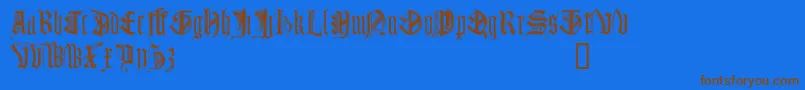 Monugd-Schriftart – Braune Schriften auf blauem Hintergrund