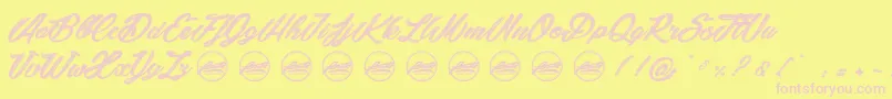 SnowballsCityPersonaluseonly-fontti – vaaleanpunaiset fontit keltaisella taustalla