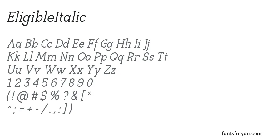 Шрифт EligibleItalic – алфавит, цифры, специальные символы