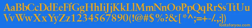 フォントGaramondretrospectivesskBold – オレンジ色の文字が青い背景にあります。