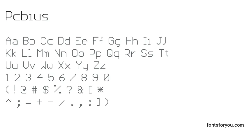 Czcionka Pcbius – alfabet, cyfry, specjalne znaki