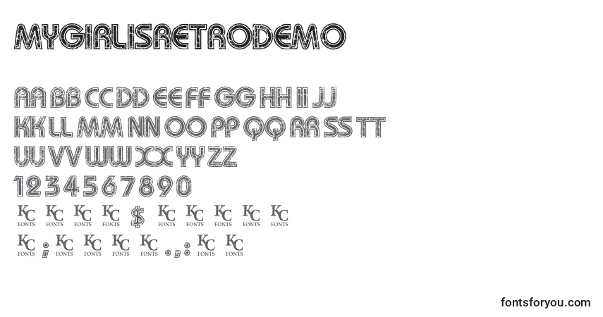 Mygirlisretrodemo-fontti – aakkoset, numerot, erikoismerkit