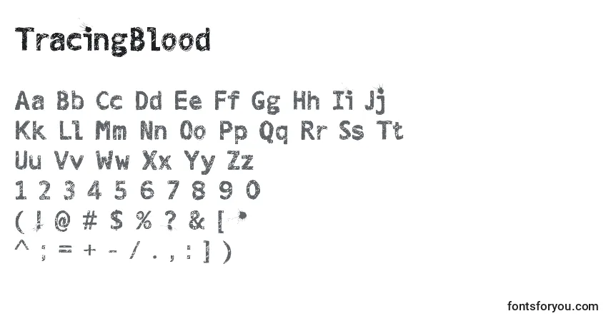 Schriftart TracingBlood – Alphabet, Zahlen, spezielle Symbole