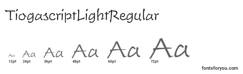 TiogascriptLightRegular Font Sizes