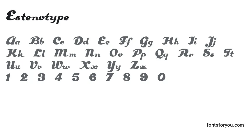 A fonte Estenotype – alfabeto, números, caracteres especiais