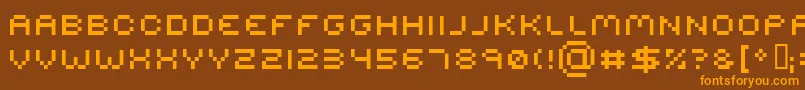 Weitere Informationen zur Serious R2-Schriftart Serious R2-Schriftart – Orangefarbene Schriften auf braunem Hintergrund