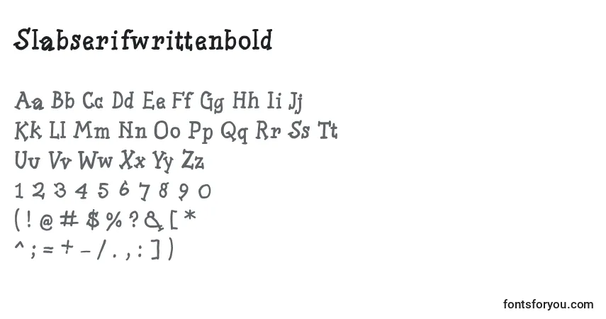 A fonte Slabserifwrittenbold – alfabeto, números, caracteres especiais
