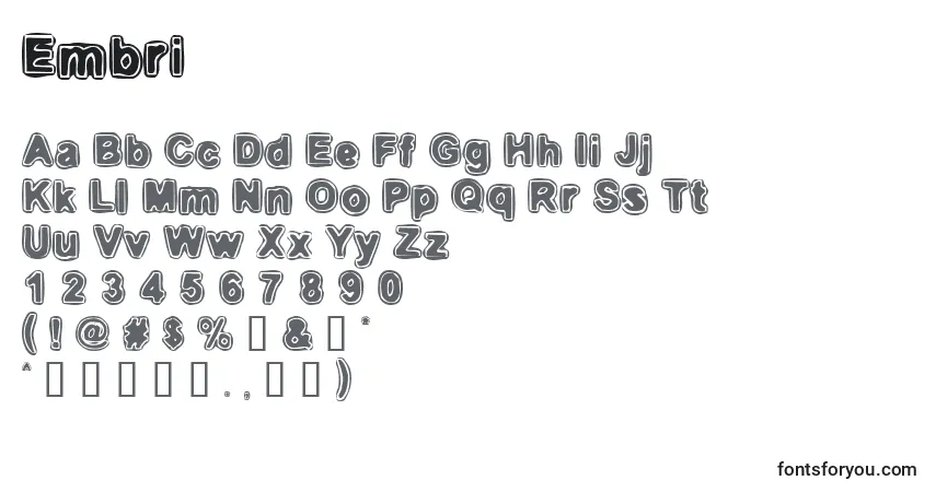 A fonte Embri – alfabeto, números, caracteres especiais