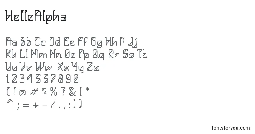 Schriftart HelloAlpha – Alphabet, Zahlen, spezielle Symbole