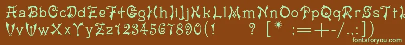 フォントMatilda – 緑色の文字が茶色の背景にあります。