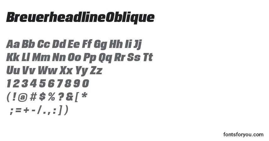 Czcionka BreuerheadlineOblique – alfabet, cyfry, specjalne znaki
