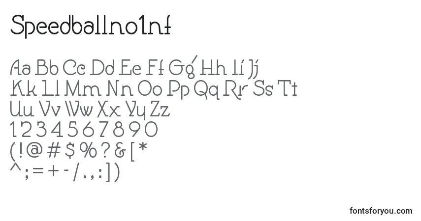 Czcionka Speedballno1nf – alfabet, cyfry, specjalne znaki