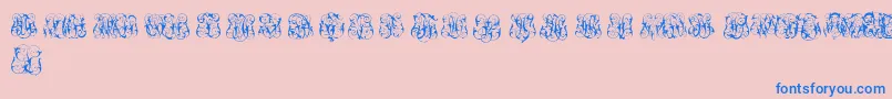 Fonte HardToReadMonogramsTwo – fontes azuis em um fundo rosa