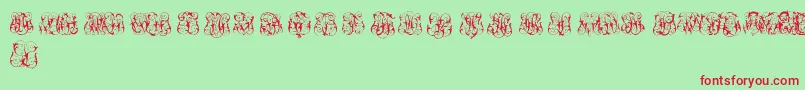 Fonte HardToReadMonogramsTwo – fontes vermelhas em um fundo verde