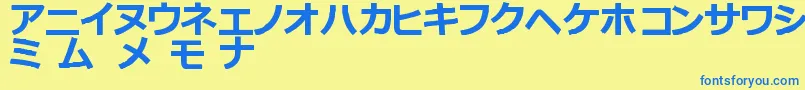 フォントKatakanaTfb – 青い文字が黄色の背景にあります。