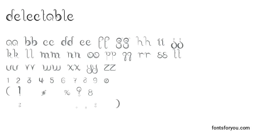 Czcionka Delectable – alfabet, cyfry, specjalne znaki