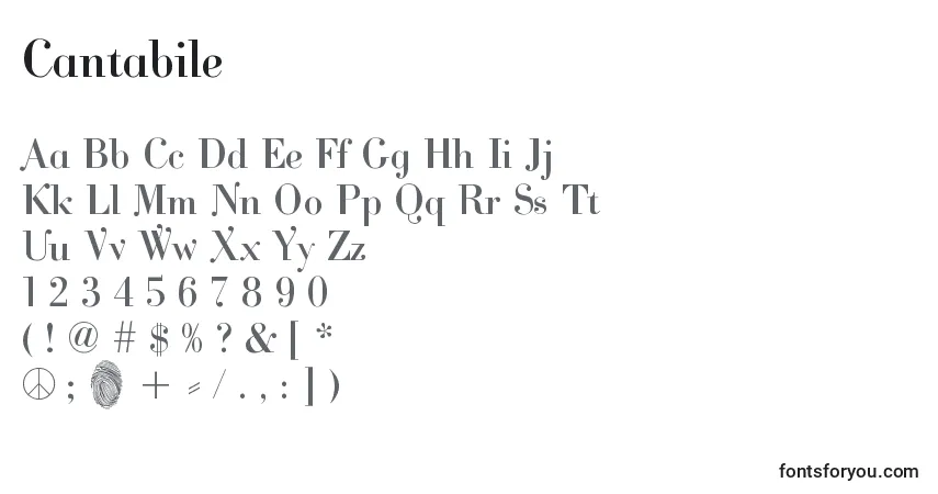 Cantabile-fontti – aakkoset, numerot, erikoismerkit