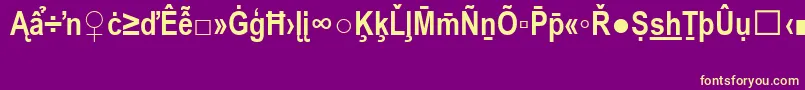 ArialNarrowSpecialG2Bold-Schriftart – Gelbe Schriften auf violettem Hintergrund
