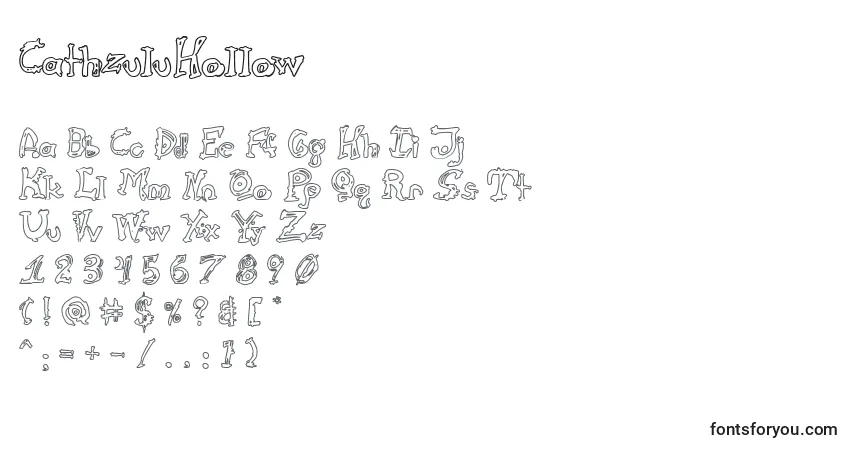 Czcionka CathzuluHollow – alfabet, cyfry, specjalne znaki