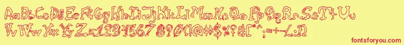 CathzuluHollow-Schriftart – Rote Schriften auf gelbem Hintergrund