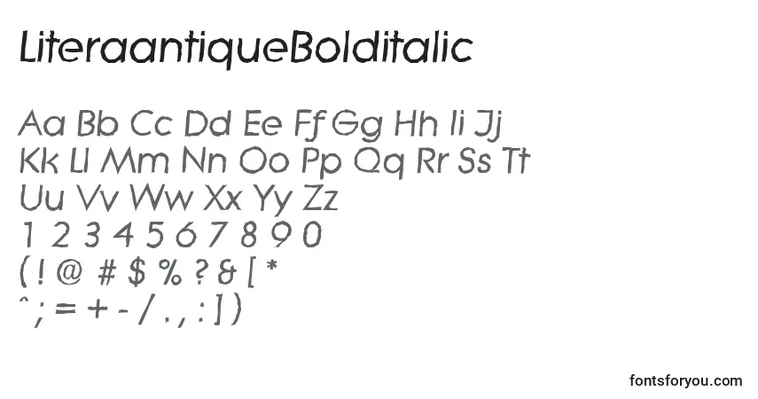 Fuente LiteraantiqueBolditalic - alfabeto, números, caracteres especiales