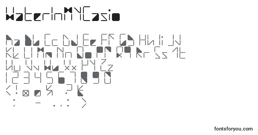 Czcionka WaterInMyCasio – alfabet, cyfry, specjalne znaki