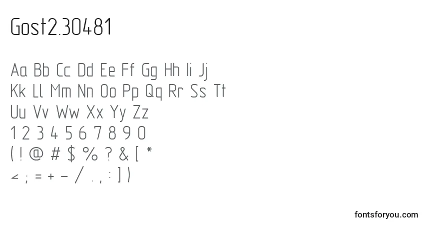 A fonte Gost2.30481 – alfabeto, números, caracteres especiais