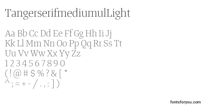 Czcionka TangerserifmediumulLight – alfabet, cyfry, specjalne znaki