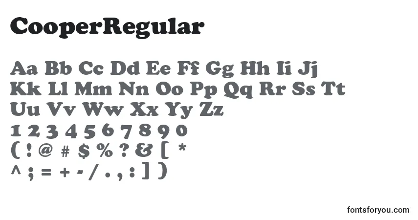 A fonte CooperRegular – alfabeto, números, caracteres especiais