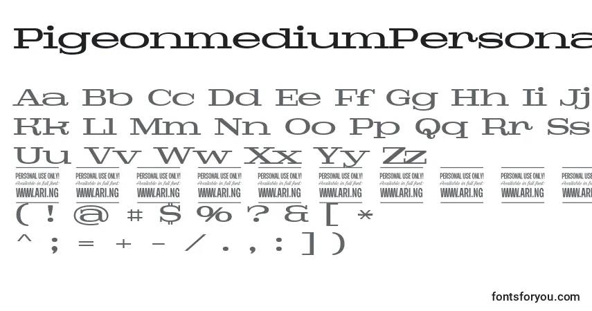 Czcionka PigeonmediumPersonal – alfabet, cyfry, specjalne znaki