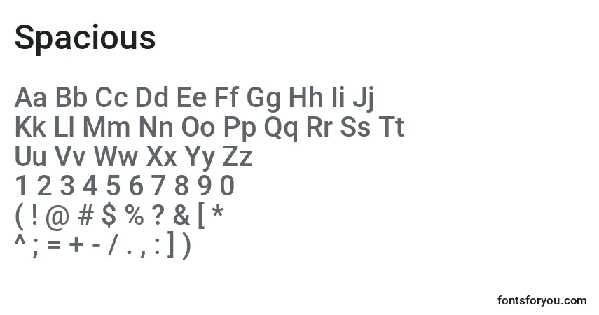 Schriftart Spacious – Alphabet, Zahlen, spezielle Symbole