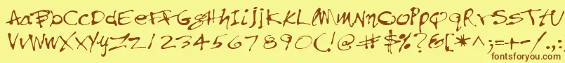 フォントPfinkpenUnicode – 茶色の文字が黄色の背景にあります。