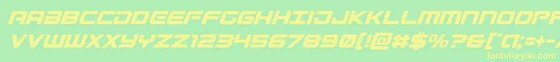 フォントGunshipcondital – 黄色の文字が緑の背景にあります