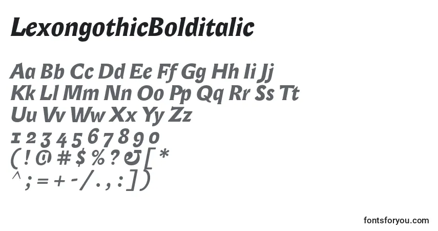 Schriftart LexongothicBolditalic – Alphabet, Zahlen, spezielle Symbole