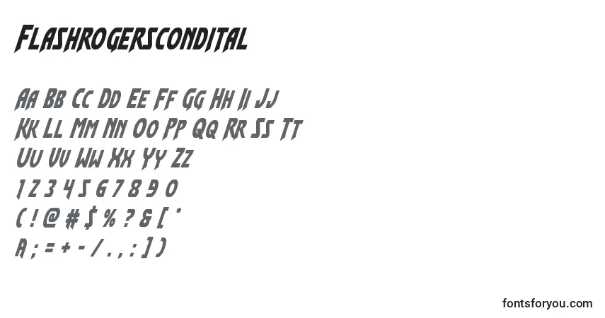 Czcionka Flashrogerscondital – alfabet, cyfry, specjalne znaki