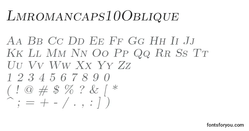 Schriftart Lmromancaps10Oblique – Alphabet, Zahlen, spezielle Symbole
