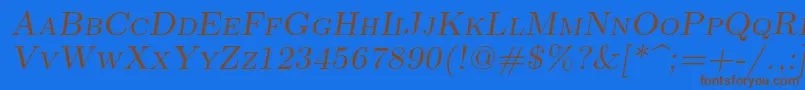 Lisätietoja Lmromancaps10Oblique-fontista Lmromancaps10Oblique-fontti – ruskeat fontit sinisellä taustalla