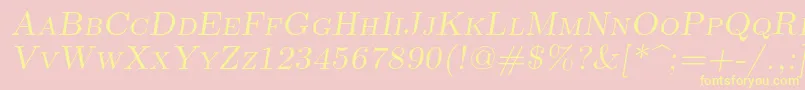 Lmromancaps10Oblique-Schriftart – Gelbe Schriften auf rosa Hintergrund