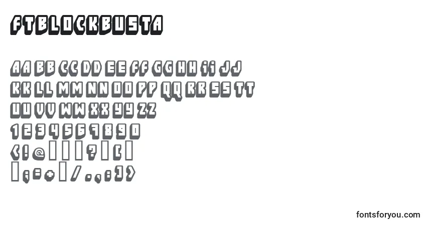 A fonte FtBlockbusta – alfabeto, números, caracteres especiais