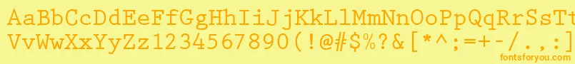 フォントPrestigeBold – オレンジの文字が黄色の背景にあります。