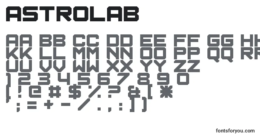 A fonte Astrolab – alfabeto, números, caracteres especiais
