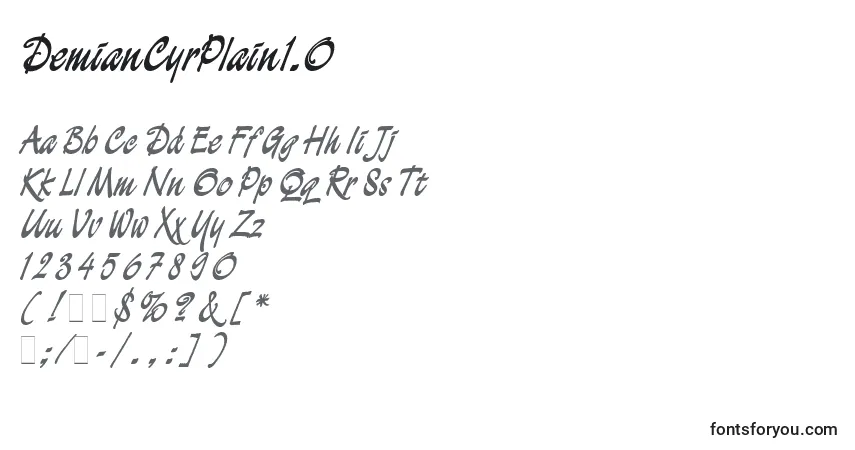 Czcionka DemianCyrPlain1.0 – alfabet, cyfry, specjalne znaki