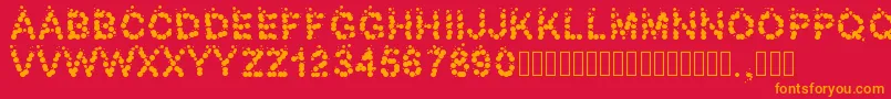Pwbubbles-Schriftart – Orangefarbene Schriften auf rotem Hintergrund