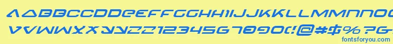 4114BlasterExpandedItalic-fontti – siniset fontit keltaisella taustalla