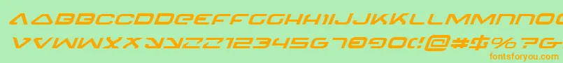 フォント4114BlasterExpandedItalic – オレンジの文字が緑の背景にあります。