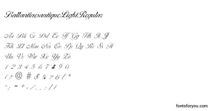 A fonte BallantinesantiqueLightRegular – alfabeto, números, caracteres especiais