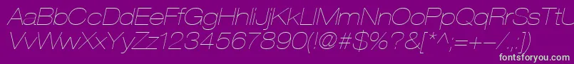 HelveticaLt23UltraLightExtendedOblique Font – Green Fonts on Purple Background